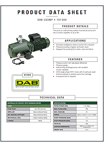 DAB 200MP 50V Cast Iron Jet Pump With Pressure Switch & 50L Tank